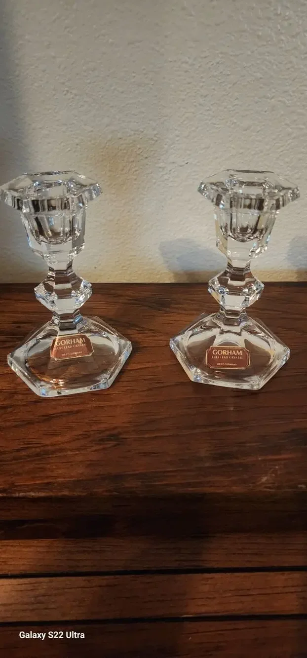 Gorham Full Lead Crystal Candlestick Clear 4.5 in West Germany Set of 2